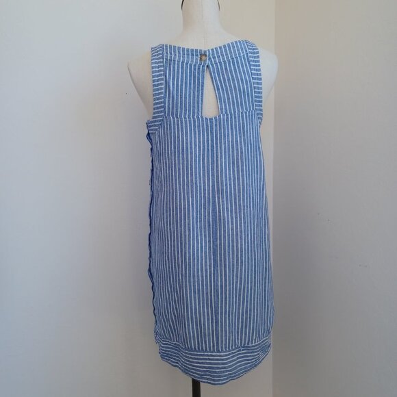 For Cynthia Dress Linen Blend Blue White Striped Pullover Side Button Detail Med - Picture 8 of 14